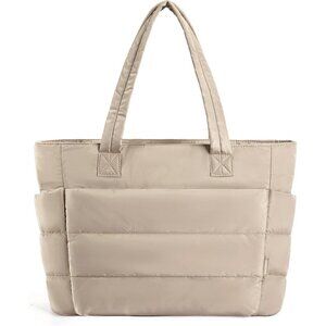 Women Grayish Brown Lightweight Puffy Tote Bag for Travel Gym With Multi-pocket